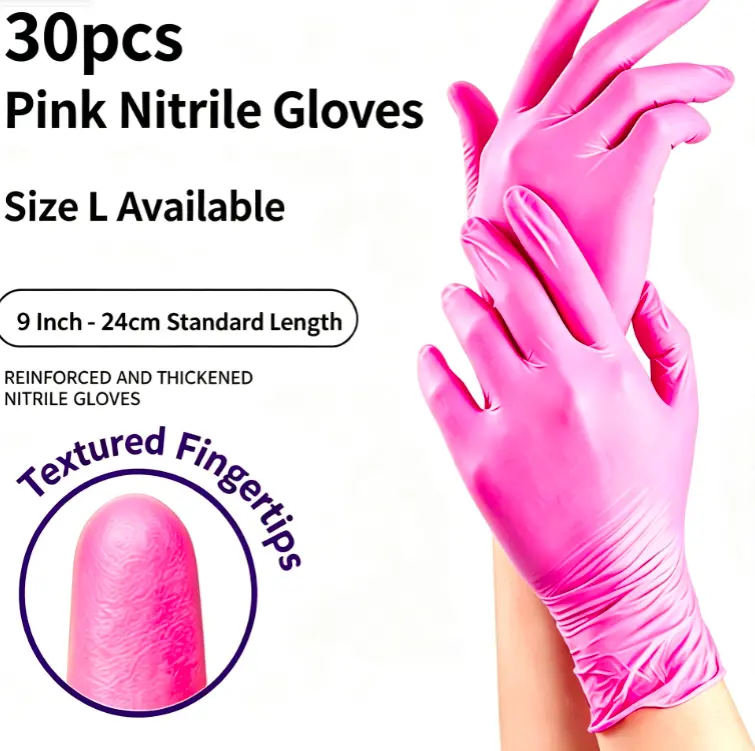 Pink Disposable Nitrile Blend Gloves 30 Count Food Grade Powder Free Latex Free For Nail Salon Cooking Cleaning