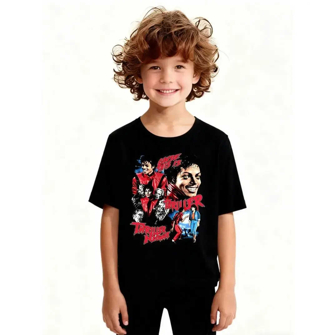 Premium Cotton Michael Jackson Vintage Print Crew Neck T-Shirt - Relaxed Unisex King of Pop Short-Sleeve All Seasons Top, Soft Breathable Summer Casual Outdoor Play Sports Gift