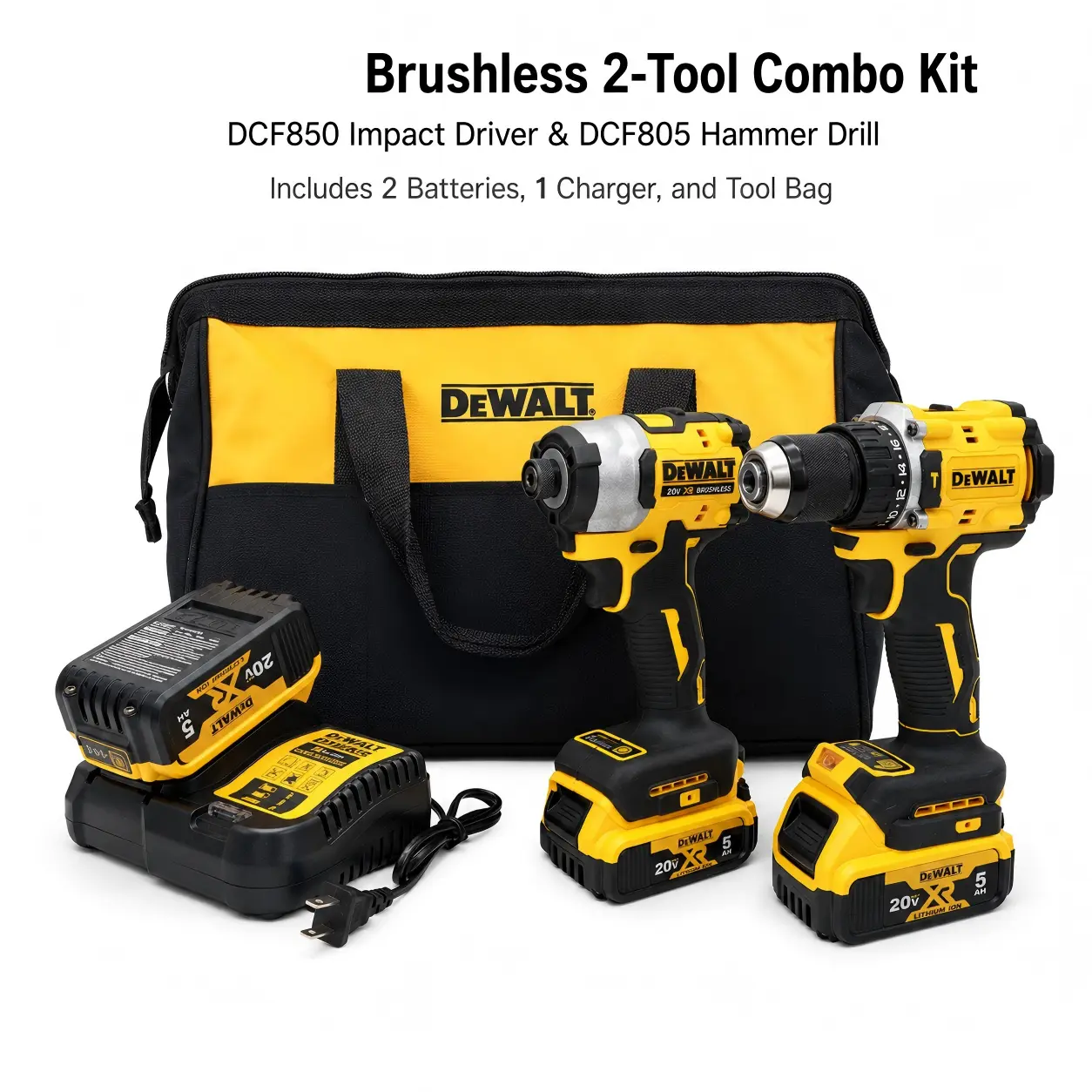 DEWALT DCF850 Impact Driver & DCF805 Hammer Drill Combo  For Professional Fastening And Drilling Multi-Tool Fieldmaster variable speed controller men dad husband adult, Cordless High Torque, Power Drill Set home garage heavy-duty application survival summ