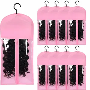 9Pcs Extra Long Wig Storage Bags with Hanger Hair Extension Wig Storage Hanger Bags for Multiple Wigs with Tags Organizer Dust-Proof Home Travel Closet Wigs & Accessories