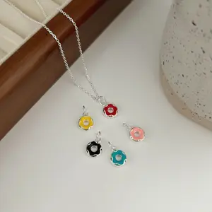 925 sterling Silvery drip glaze donut DIY pendant accessories trendy temperament light luxury versatile necklace