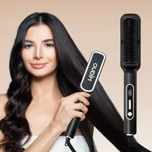Hair Straightening Brush with Clear LED Displays & NTC Temp Control Anti-Scald Comb Design Negative Ion Technology for Damage-Free Styling Quick Heating Up