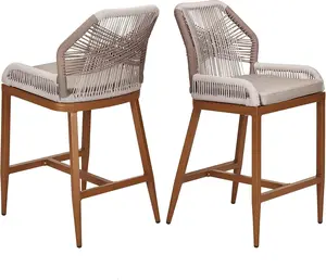 Outdoor Bar Stools Set of 2 - Purple Leaf Wicker Rattan Patio Bar Stools - Bohemia High Top Patio Chairs with Back and Footrest - Patio Garden Balcony Pool Bar Chairs - Brown