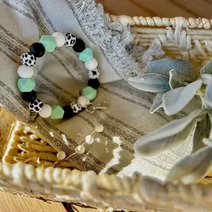 Western Teal cow print silicone wristlet keychain