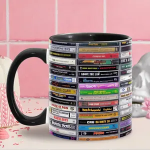 [Sale up to 40%]+[Freeship] Classic 80s & 90s Hip Hop Cassette Tapes Mug, Retro Music Tape Art Coffee Cup, Old School Rap Fan Gift Idea