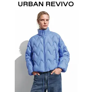 URBAN REVIVO Women's Long-Sleeve Funnel Neck Quilted Down Jacket, Elegant Breathable Essential Casual Everyday Outerwear with Quality Fabric (UYY150061) | Women's Clothes