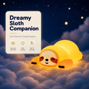 Cute Sloth Silicone Night Light for Kids - Kid-Safe Rechargeable Touch Lamp, Soft Warm Glow Nursery Light, Squishy Stress Relief Animal Nightlight, Perfect Birthday Gift for Toddlers Teens Bedroom