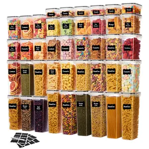 6/20/24/48 Set Of Airtight Food Storage Containers, Multi-size Kitchen Essentials Pantry Organizer And Storage, (6/12/15/24 Containers And 6/12/15/24 LIDS), BPA-free Plastic Food Jars for Grains, Flour, Sugar, Pasta, Including Labels And Markers