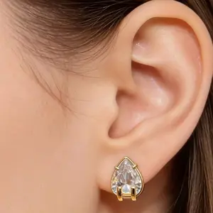 Teardrop Cubic Zirconia Stud Earrings 14K Gold Plated Tarnish Free Waterproof Hypoallergenic Dainty Sparkle Minimalist Earrings for Women 2026 Trending Viral TikTok Jewelry for Wedding Bridal Prom Daily Date Night Anniversary Bridesmaid Gift for Her