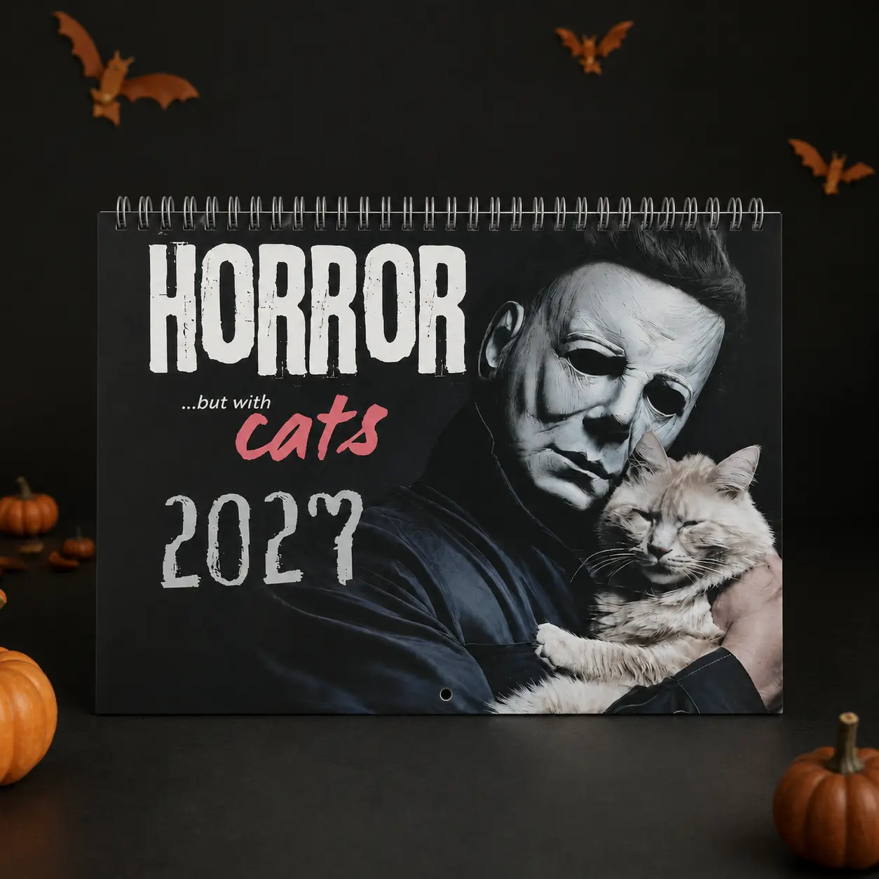 2027 Whimsical Cat Wall Calendar - 12-Month Monthly Planner, Unique Kitten Organizer with Funny Movie Villains, Creepy Cute Home Decor, Horror Lover Gifts with Fun Element