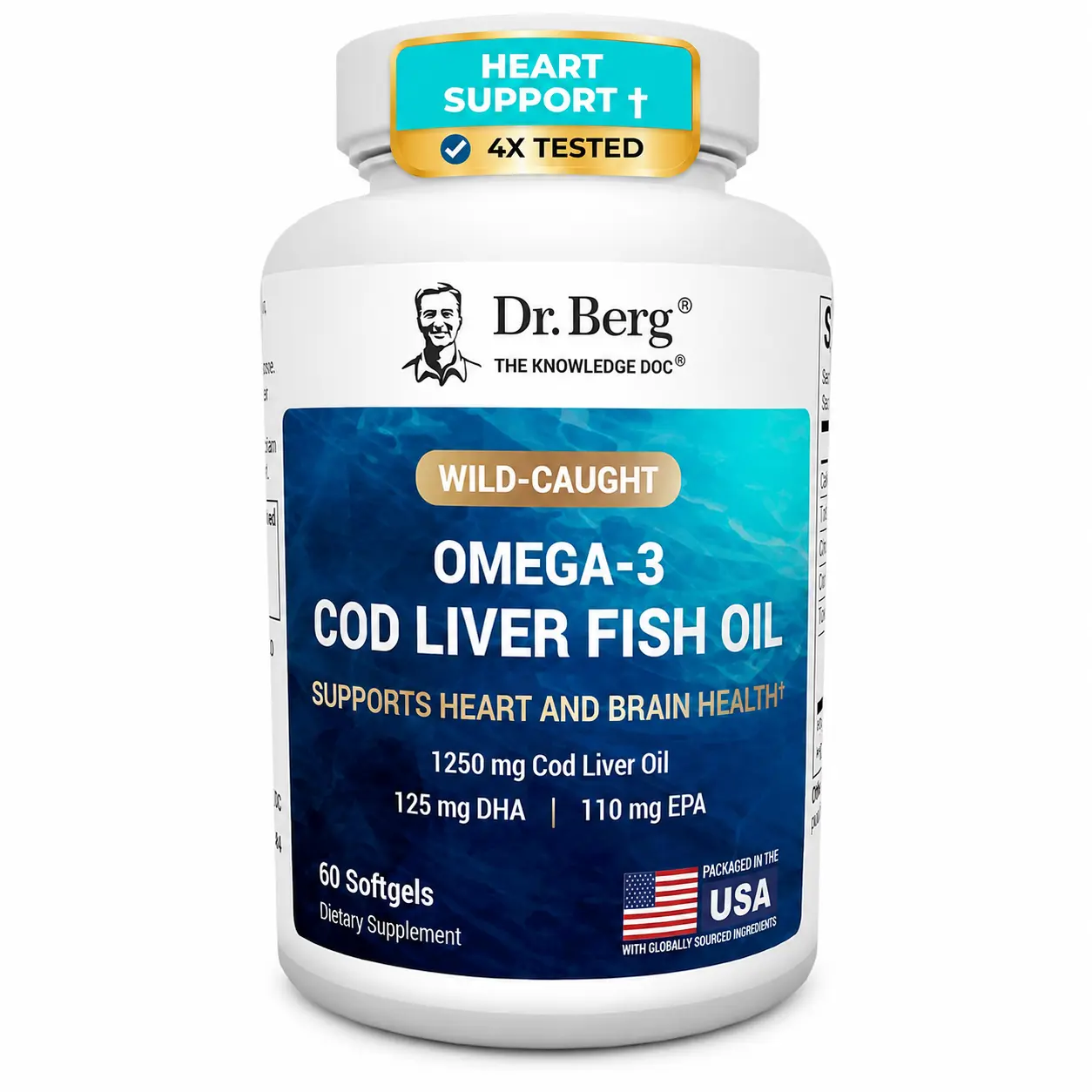 Dr. Berg Omega-3 Cod Liver Fish Oil 60 Softgels – Wild-Caught Icelandic Cod – Omega 3 EPA & DHA – Heart, Brain, Immune & Eye Support* – Lemon Flavor – 4X Lab-Tested – Non-GMO, No Fillers