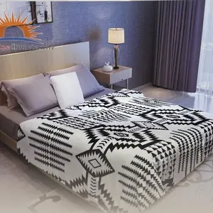 Southwestern Print Super Soft King Size Flannel Blanket - Aztec Print Black and White