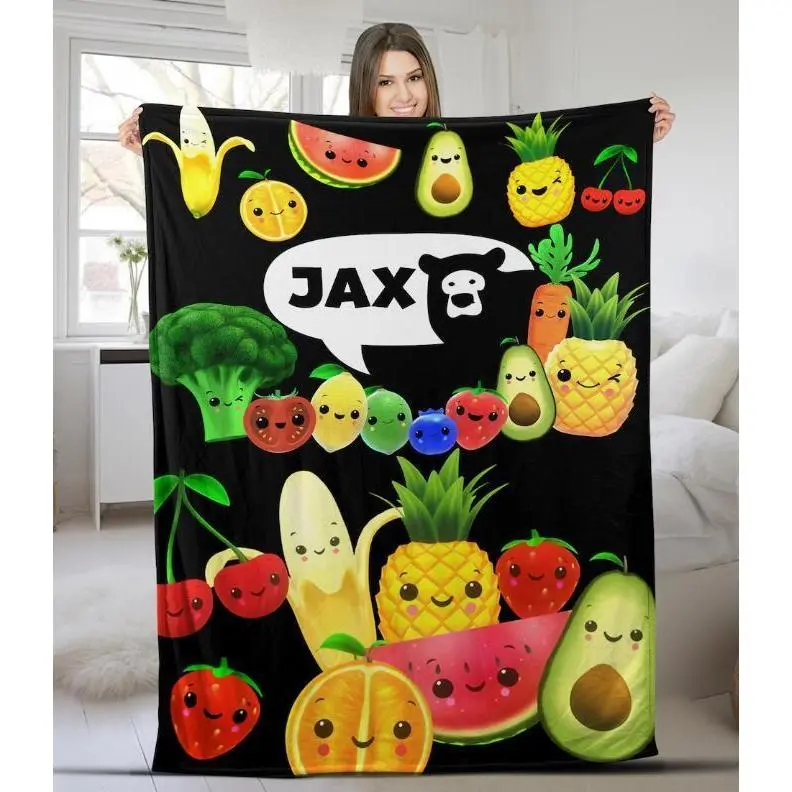 Hey Bear Personalized Dancing Fruit Ultra-Plush Blanket for Kids, Cartoon Decoration Throws with Music & Light-Up Features, Soft Plush Bedding for Bed Decor & Playtime Gifting