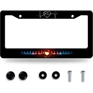 Jesus Heart Rate line License Plate Frame Christian Religious License Plate Frames Stainless Steel Accessories Cars Decor with 2 Holes and Screws Fits Standard US CA Vehicles Size 12.2 x 6 Inches