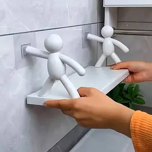 1pc Versatile No-Drill Wall Shelf - Humanoid Design, Perfect for Bathroom, Living Room, Bedroom & Balcony Storage, Modern Plastic Wall-Mounted Shelves with Humanoid Figures for Kitchen or Bathroom Storage