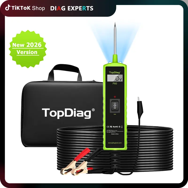 Topdiag P60 Digital Power Probe Circuit Tester – 6-30V, 0-8A, With 13ft Cable, For Automotive & More