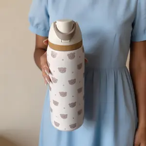 1pc 24oz-32oz-40oz Bear Heart Stainless Steel Insulated Cup, Cold Retention, Water Bottle, Coffee Mug, Travel Cup, Birthday Gift