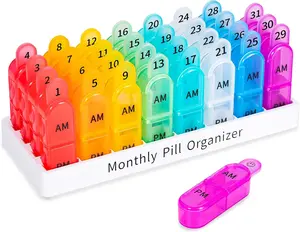 Monthly Pill Organizer 2 Times a Day, Pill Box for Healthcare with 30 Days of Storage for Vitamins, Supplements & Medication