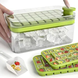 “Ice Cube Tray with Lid and Storage Bin, One-Press Release Ice Mold for Freezer, Small Cube Tray for Drinks and Beverages”