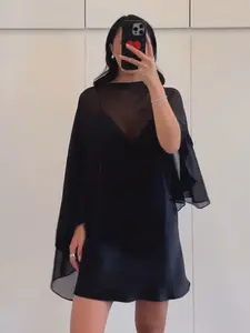 Women's Spring Summer Satin Layered Two-Piece Mini Dress, Lady, Sexy Transparent Design, Slim Fit, Party Fashion Elegance, Womenswear