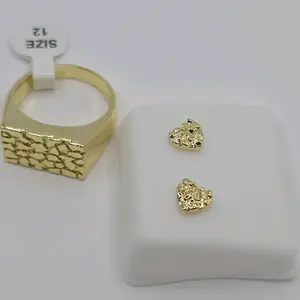 Ring Fashionset  new NUGGET style ring with hearts earrings gold-plated beautiful rectangle design #10 #12 available pick one