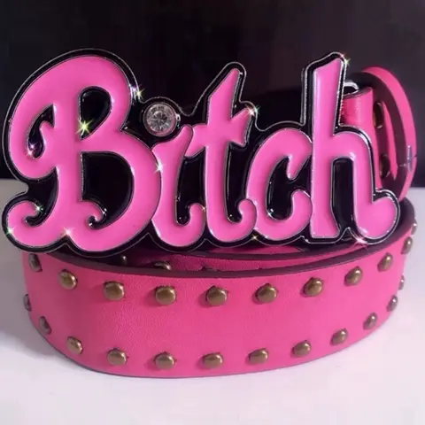 RebelRogue Y2K Grungecore Punk Rivet Hollow Metal Belt Pink Studded Waist Belt, Waist Chain Belts, Emo Steampunk Style, Metal Leather Belt