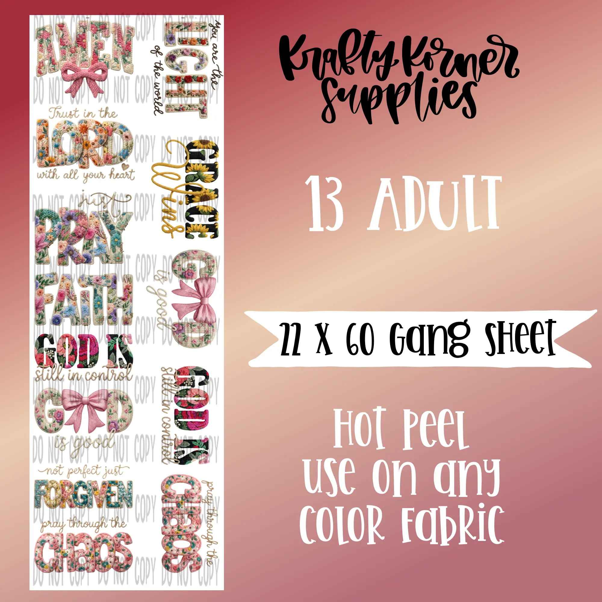 Faith Yarn - Transfer Gang Sheet, 22 x 60