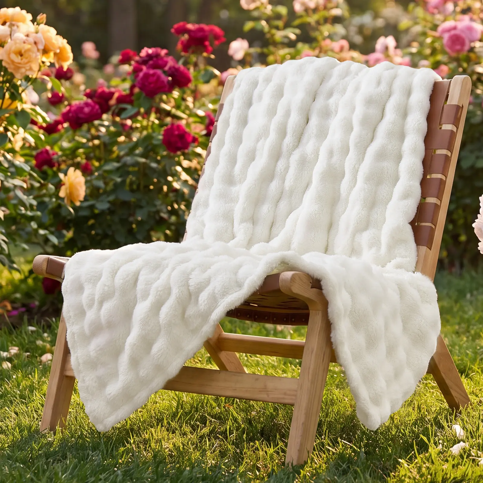Lotus Karen 3D Bubble Fleece Blanket - Ultra Soft Fluffy White Throw for Couch, Bedroom Home Decor Ideas, Lightweight Cozy All-Season Throw for Adults
