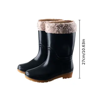 Women'S Mid-Calf Rain Boots with Removable Fleece Lining - PVC Upper, Fabric Inner & Insole, Non-Slip Thick Sole for Kitchen, Food, Pharmaceutical, Fish Farm, Farm Work - Solid Color, Plain Toe thick Men's Ownthegame Basketball Shoe Lightweight Waterproof