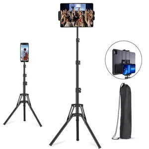 For iPad Tripod Stand, 65" Height Adjustable Tripod for Tablet, 360° Rotation Tablet Floor Stand Mount Holder for iPad mini/Air/Pro, Smartphones and All 4.7" to 11" Devices