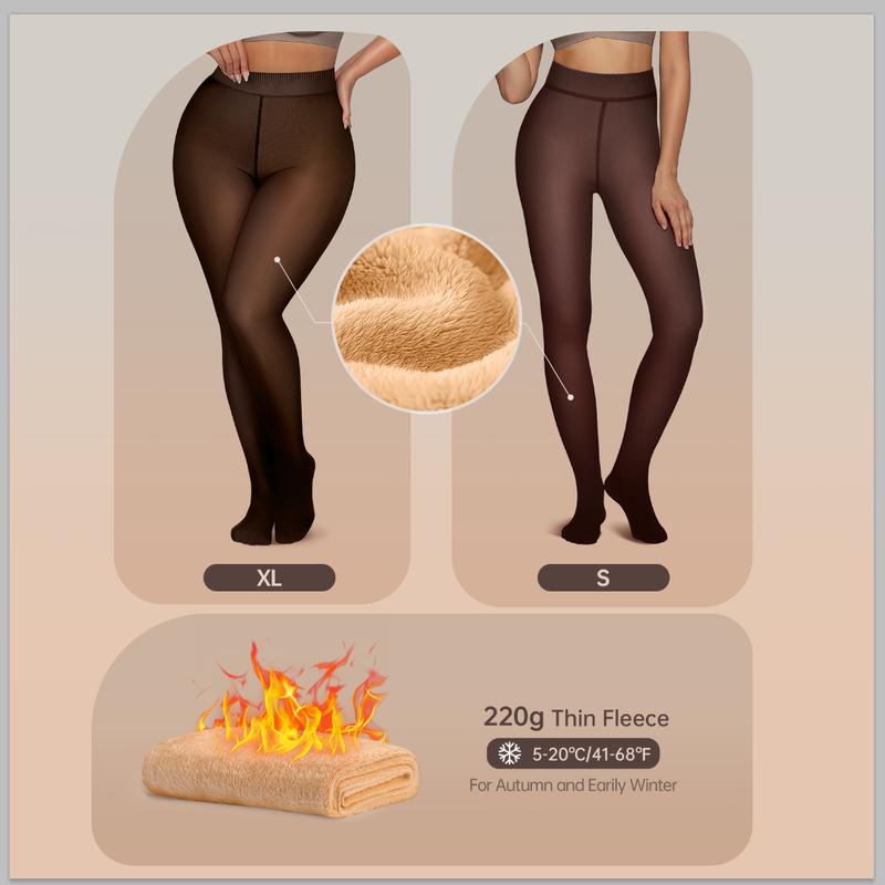 OEAK 220g Womens Lined Tights Fake Translucent Pantyhose Thermal Opaque High Waisted Warm Legging Pants Footed Sheer Tights