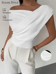Women's Casual Fashion High-End Simple Solid Color Irregular Collar Top Blouse, Stylish and Comfortable, Perfect for Daily Wear