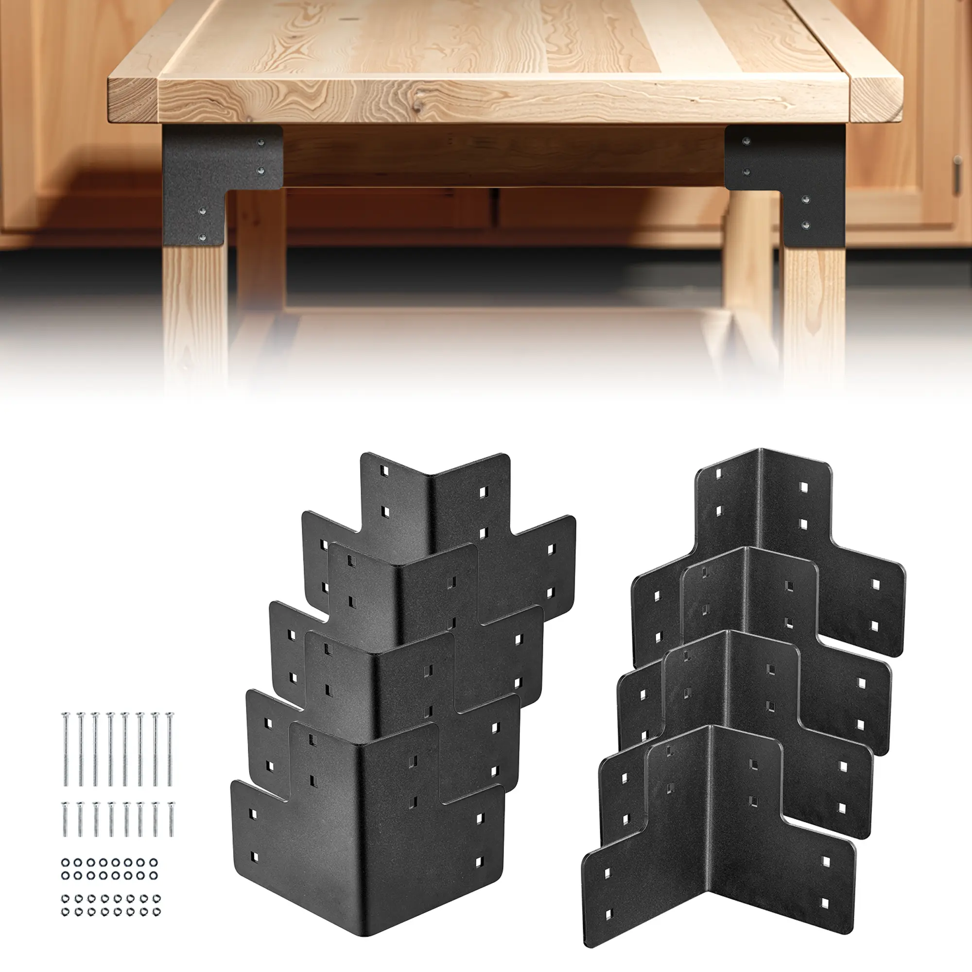 【DealsForYouDays】VEVOR Workbench Corner Bracket Kit,6.50 x 6.50 x 6.50 inch / 165 x 165 x 165 mm2204lbs/1000kg Load CapacityHeavy Duty Sturdy Steel Angle Brackets with Screwsfor Desk Shop Table Platform8 Pcs