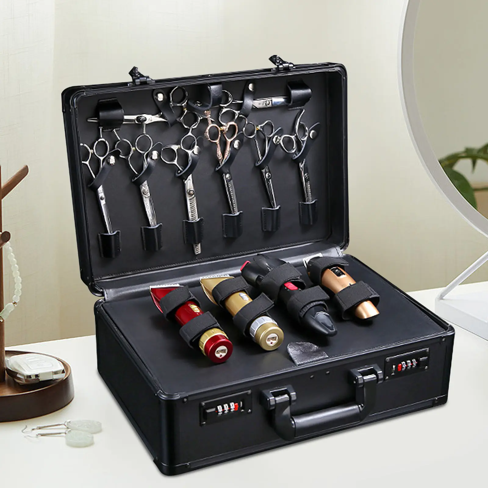 CNCEST Professional Portable Aluminium Hairdressing Tool Organiser - Durable Multilayer Multifunctional Storage Solution, Lockable, Large-Space, Lightweight, Compact Rectangle Modern Storage Box for Stylists
