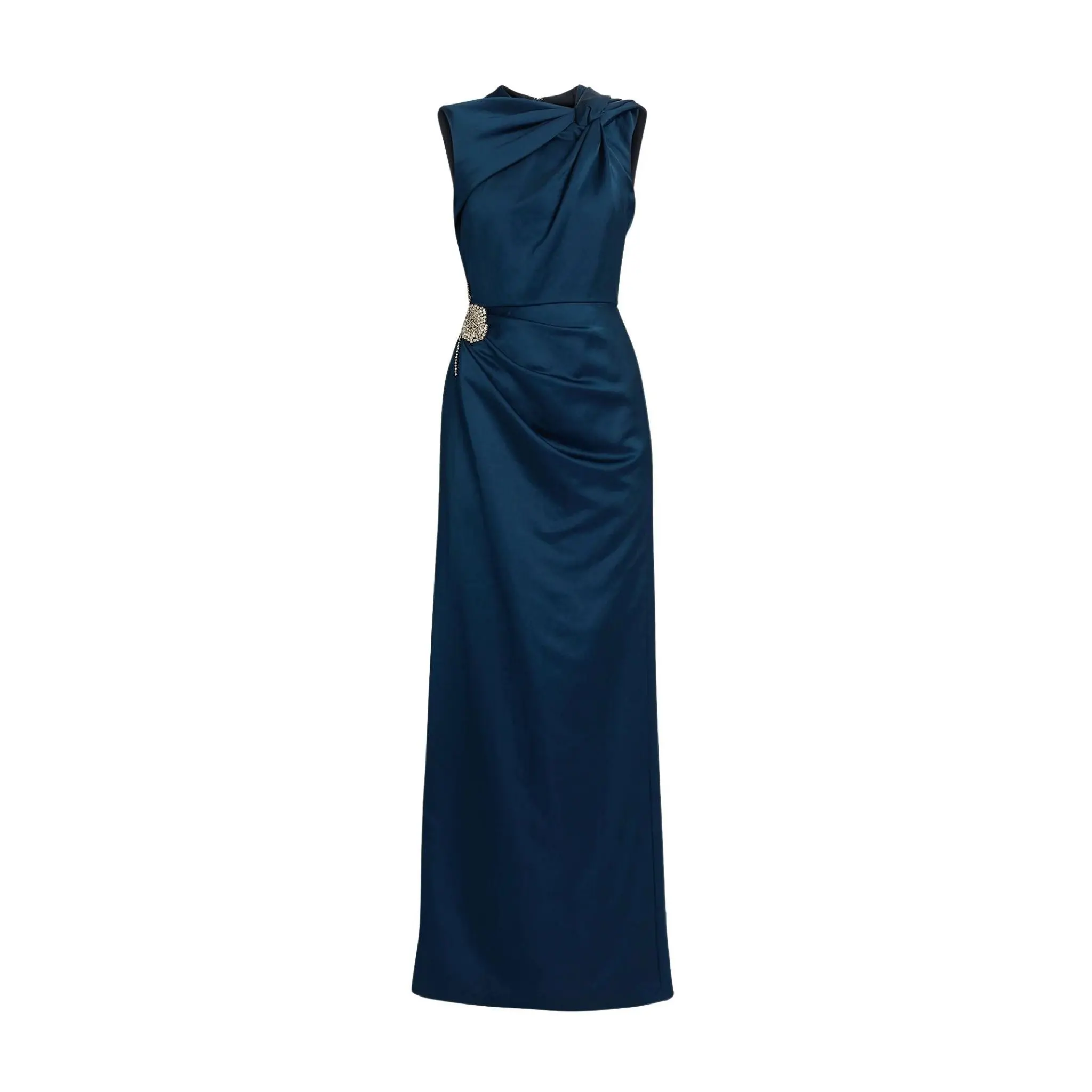 Erdem Embroidered Heavy Satin Sleeveless Pencil Gown