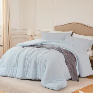 Queen Comforter Sets SkyBlue,3PCS Soft Lightweight Breathable Bedding Comforter Sets for All Season, Queen Size(90''×90'' Comforter & 2 Pillowcases)