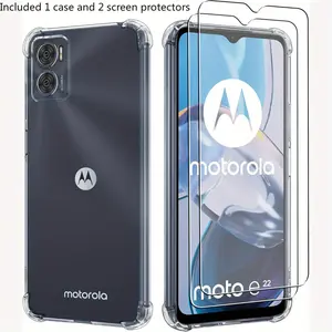 Case for Motorola Moto E22 / Moto E22i, with 2 Pieces Tempered Glass Screen Protector, Clear Phone Case with Reinforced Corners Camera Protection Bumper Slim Fit Shockproof Flexible TPU Case, Transparent