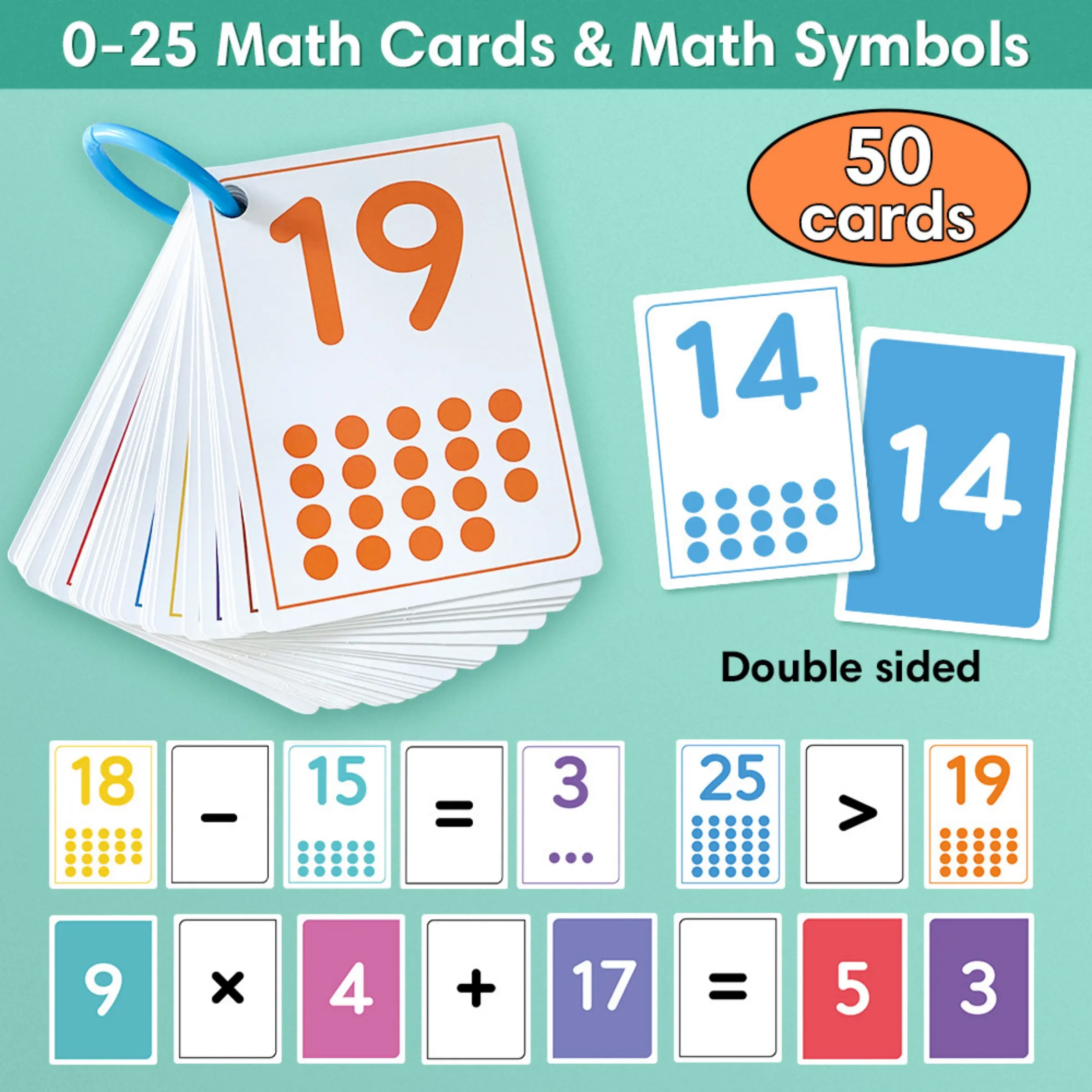 0-25 Math Practice Toys, 50 Number Recognition Learning Cards, Early Education Interactive Teaching Aids for Preschool Kids