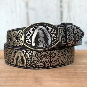 Silver “Virgen de Guadalupe” Western-Style Laser Cut Belt | Made in Mexico