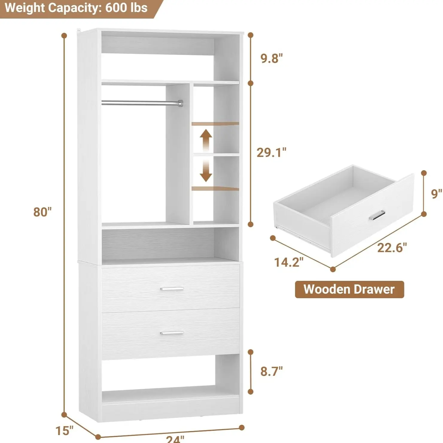 Closet System with 2 Wood Drawers