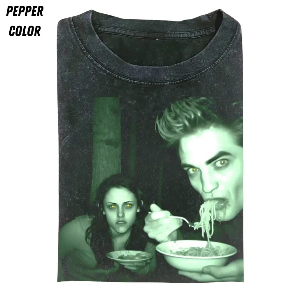 Twilight Meme T-shirt, Edwardd and Bellaa Funny Vampire Tee, Midnight Ramen Scene Shirt, Viral Movie Parody Graphic Tee, Gift for Men, Gift for Women, Crew Neck T-shirt, Trending T-shirt