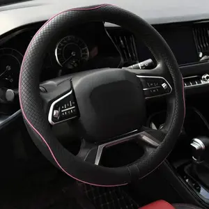 Microfiber Leather Steering Wheel Cover Anti-Slip Matte Finish Auto  Wheel Cover Universal 15 Inch Wheel Cover for  Embossing Pattern (Pink Line)