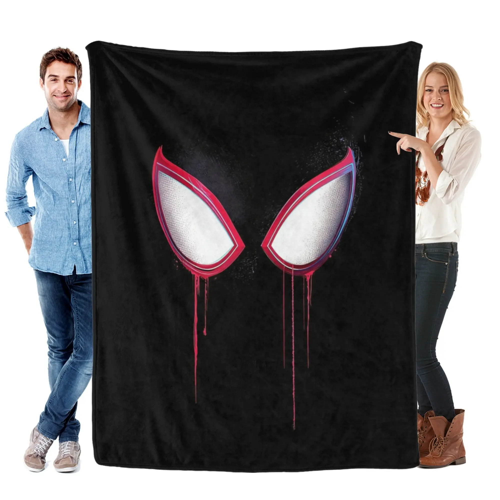 [SummerVibes] MARVEL CLASSIC Miles Morales Graffiti Eyes Flannel Blanket - Soft Cozy 2D Print Superhero Throw for Home Bedroom Decor, Couch & Fans Gift