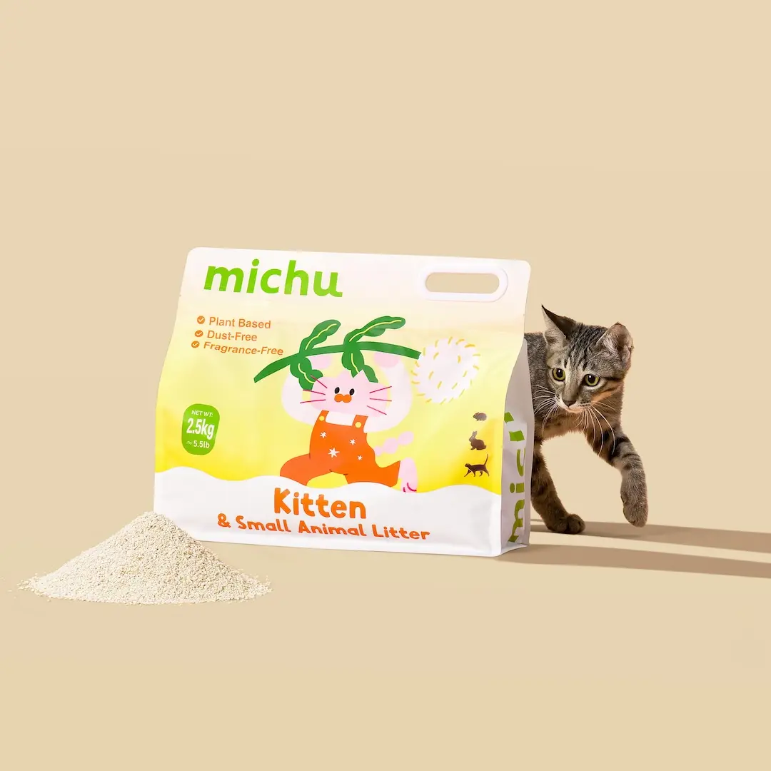 Michu Tofu Cat Litter for Kittens and Small Animals, Natural Crushed Formula, Plant-Based & Safe if Ingested 5.5lb/6L Litterbox