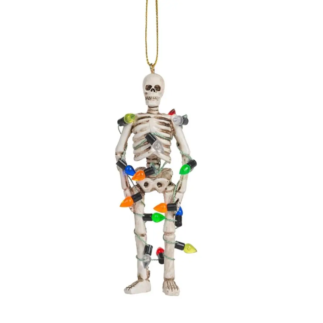 Scary Skeleton Wrapped in Lights Halloween Skull Christmas Tree Ornament