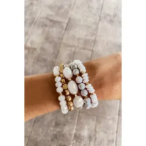White and Gold Multi Stacked Bracelet Set