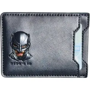 Stylish and Durable RFID Protected Leather Bi-Fold Wallet for Men and Women - Brown with Unique 3D Superhero Mask Design and 2 Card Slots
