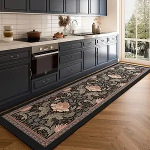 Nordic Vintage Floral Print Long Rug, Non-Slip Soft Washable Carpet, Floral Pattern Rug, Contemporary Indoor Decor for Living Room, Bedroom, Hallway, Kitchen, Kitchen Runner Rug