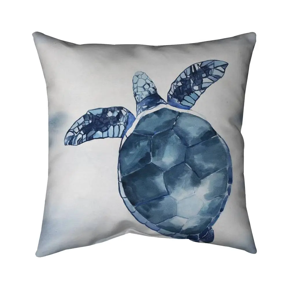 Begin Home Decor 5541-1616-AN392 16 x 16 in. Watercolor Blue Turtle Pillow - Exotic Animal Bedroom Decor