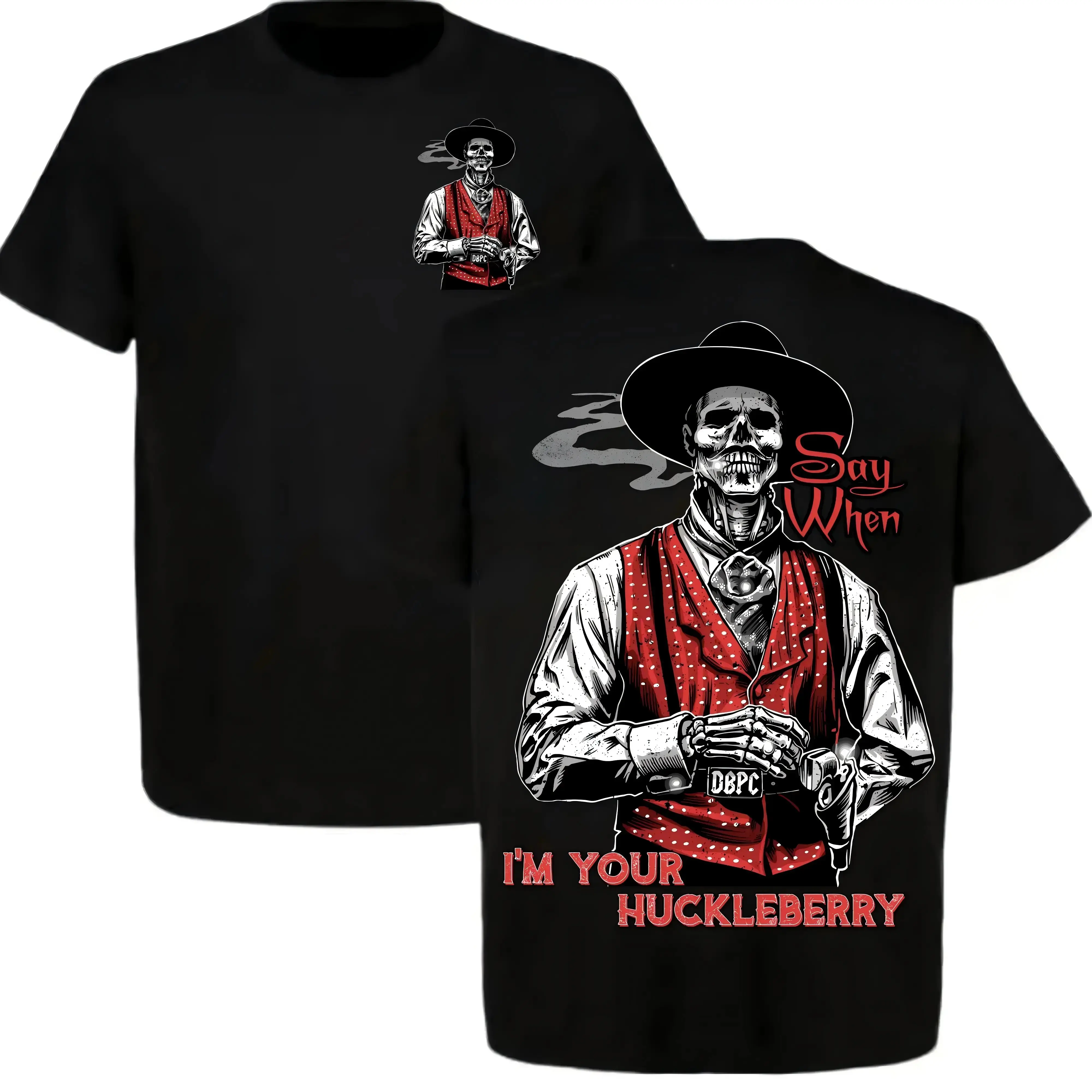 Women's Casual "I'm Your Huckleberry" Graphic T-Shirt, Tombstone "Say When" Old West Zombie Top, Vintage Ghost Town Streetwear
